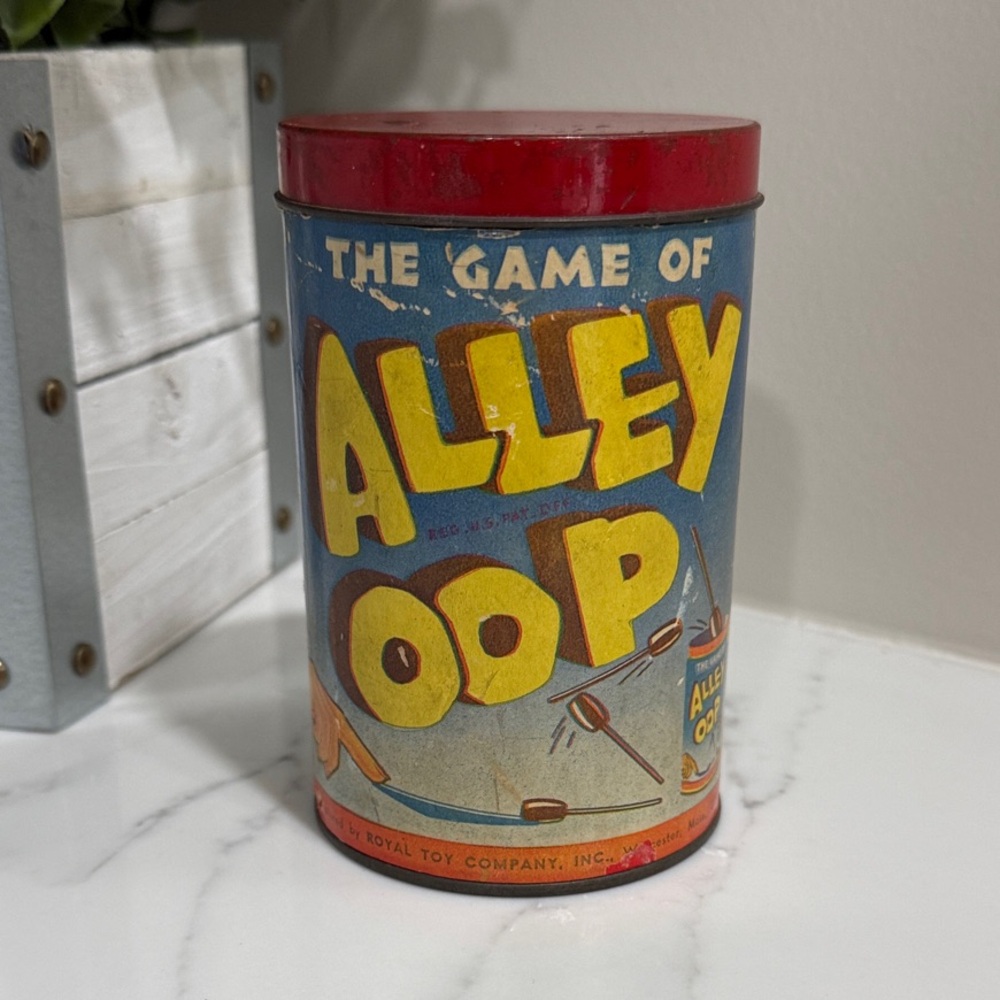 💙 2 for $12 Vintage 1937 Toy Alley Oop Game Tin Royal Slesinger caveman litho